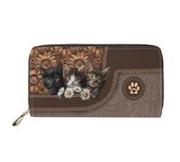 Dolyues Cartera larga de piel sintética impermeable para mujer, con cremallera, tarjeta de crédito, dinero en efectivo, monedero con bolsillo para monedas, Lindo Gato, Clásico