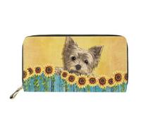 Dolyues Cartera larga para mujer con cremallera, tarjeta de crédito, dinero en efectivo, monedero con bolsillo para monedas, Girasol amarillo para perro, Clásico