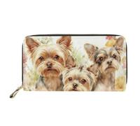 Dolyues Cartera larga para mujer con cremallera, tarjeta de crédito, dinero en efectivo, monedero con bolsillo para monedas, Yorkies de acuarela, Clásico