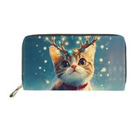 Dolyues Cartera larga para mujer con cremallera, tarjeta de crédito, dinero en efectivo, monedero con bolsillo para monedas, Gato de Navidad azul, Clásico