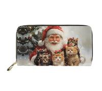 Dolyues Cartera larga para mujer con cremallera, tarjeta de crédito, dinero en efectivo, monedero con bolsillo para monedas, Gatitos rojos de Papá Noel, Clásico