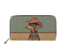 Dolyues Cartera larga para mujer con cremallera, tarjeta de crédito, dinero en efectivo, monedero con bolsillo para monedas, Cowboy Dachshund, Clásico