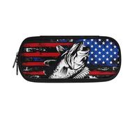 Dolyues Estuche para lápices, estuche de gran capacidad para niños y niñas, con compartimentos, Bass Fish Bandera Americana, Organizador de bolsas