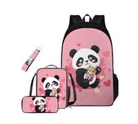 Dolyues Juego de 4 llaveros de mochila para niños, mochila grande para niñas con lonchera y estuche para lápices de 6 a 14 libros para la escuela, panda