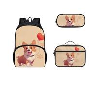 Dolyues Juego de mochila de 3 piezas para niños, mochila escolar con fiambrera, bonito estuche para bolígrafos de 17 pulgadas, bolsa universitaria, Corgi