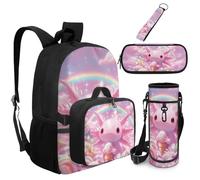 Dolyues Mochila de ajolote rosa con lonchera adjunta, bolsa de libros de 5 piezas para niñas de 8 a 10 años con soporte para botella de agua, Axolotl Rainbow, Mochilas daypack