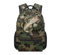 Dolyues Mochila de camuflaje para niños de 4º grado de 8 a 12 años, bolsas patrióticas para libros para niños de primaria, caza, camping, Verde camuflaje de pescado, Mochilas daypack