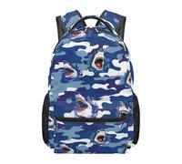Dolyues Mochila elemental para niños de 8 a 10 años, mochila ligera de viaje de tercer grado para el regreso a clases, Tiburón camuflaje azul, Mochilas daypack