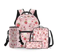 Dolyues Mochila escolar para niñas de gran capacidad con fiambrera, bolsa para lápices y funda para botella de agua, 4 unidades, Axolotl de fresa