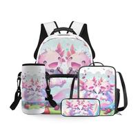 Dolyues Mochila escolar para niñas de gran capacidad con fiambrera, bolsa para lápices y funda para botella de agua, 4 unidades, Axolotl cantando