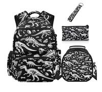 Dolyues Mochila para la escuela con fiambrera, mochila de 5º grado para niños de primaria, 4 en 1, bolsas geniales para libros de 8 a 10 años, dinosaurio, Mochilas daypack