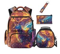Dolyues Mochila para la escuela con fiambrera, mochila de 5º grado para niños de primaria, 4 en 1, bolsas geniales para libros de 8 a 10 años, Reno, Mochilas daypack