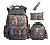 Dolyues Mochila para la escuela con fiambrera, mochila de 5º grado para niños de primaria, 4 en 1, bolsas geniales para libros de 8 a 10 años, tigre, Mochilas daypack