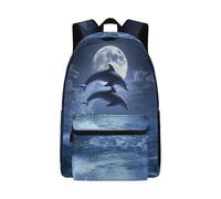 Dolyues Mochilas de fútbol para niños de 8 a 10 años, ligeras para niños de 4º grado, bolsas geniales para libros de primaria, Moon Dolphin, Mochilas daypack