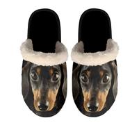 Dolyues Pantuflas acogedoras de espuma viscoelástica para mujeres y hombres, pantuflas cálidas de casa, sandalias deslizantes, Perro salchicha 3d, Large