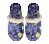 Dolyues Pantuflas unisex para mujeres y hombres, zapatos de interior con suela de goma antideslizante, Noche estrellada de Van Gogh azul, Medium