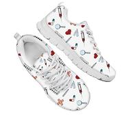 Dolyues Zapatillas de deporte de correr con estampado de leopardo marrón vintage casual transpirable ligero con cordones zapatos de entrenador, Herramienta médica impresa de dibujos animados, 38 EU