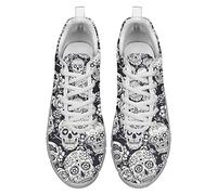 Dolyues Zapatillas de deporte de correr con estampado de leopardo marrón vintage casual transpirable ligero con cordones zapatos de entrenador, Estampado de calavera, 40.5 EU
