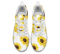 Dolyues Zapatillas de deporte de correr con estampado de leopardo marrón vintage casual transpirable ligero con cordones zapatos de entrenador, Estampado floral de girasol, 40.5 EU