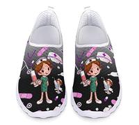 Dolyues Zapatos deportivos deportivos para mujer,Zapatillas de deporte transpirables de malla para correr, zapatos de trabajo para mujer, talla 2-10.5, Estampado de enfermería blanco y negro, 38 EU