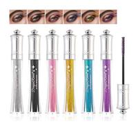 Domality Juego de 6 rímel de colores brillantes, negro, plateado, dorado, rosa, azul, morado, diamante brillante, para pestañas, alargadora y voluminosa, maquillaje de ojos brillante