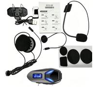 Domary Auriculares para Casco, Intercomunicadores para Motocicleta con Reproducción de 40H, Radio FM, Intercomunicador Bidireccional, Luces LED Comunicación del Conductor, Ca