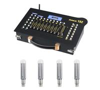 Domary Consola de Iluminación con Pantalla LCD y Control Inalámbrico 192 Canales DMX 184 Escenas para Espectáculos de DJ Fiesta en Escenario (1 controlador 4 Receptor sin batería Enchufe)