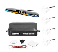 Domary de Sensor de Aparcamiento para Coche Radares Marcha Atrás Traseros con 4 Sensores Aparcamiento Pantalla LED Distancia Zumbador Advertencia para Vehículos Detección (Blanco)
