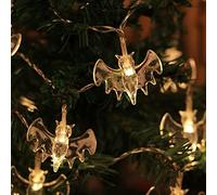 Domary Guirnalda de Luces de Halloween con Forma Murciélago, 20 Pies, 40 Luces LED Color Blanco Cálido, Funcionan con Pilas, Modos Encendido Constante e Intermitente (40LED)