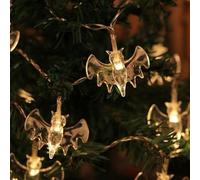 Domary Guirnalda de Luces de Halloween con Forma Murciélago, 20 Pies, 40 Luces LED Color Blanco Cálido, Funcionan con Pilas, Modos Encendido Constante e Intermitente (20LED)