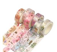 Domary Juego de 6 Rollos de Cinta Washi Lámina Dorada Floral, Cinta Adhesiva Decorativa 15 Mm Ancho, 5 Metros Cada, Pegatina Extraíble para Manualidades, Diarios,