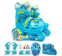 Domary Juego de Zapatos de Patinaje sobre Ruedas para Principiantes para Niños, Patines Niños, Patines Jóvenes, Ajustable, 4 Tamaños, Forro Lavable, Doble Pie, Freno bajo, (L)