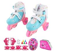 Domary Juego de Zapatos de Patinaje sobre Ruedas para Principiantes para Niños, Patines Niños, Patines Jóvenes, Ajustable, 4 Tamaños, Forro Lavable, Doble Pie, Freno bajo, (L)