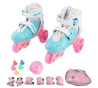 Domary Juego de Zapatos de Patinaje sobre Ruedas para Principiantes para Niños, Patines Niños, Patines Jóvenes, Ajustable, 4 Tamaños, Forro Lavable, Doble Pie, Freno bajo, (S)