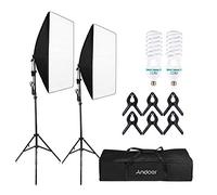 Domary Kit de Iluminación para Estudio de Fotografía 2 Bombillas 135 W 2 Soportes Luz M Cajas Luz 6 Clips Bolsa Transporte para Fotografía Productos Retrato (Enchufe Europeo)