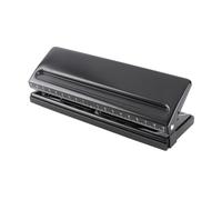 Domary Perforadora de Papel Ajustable de 6 Agujeros, Metal, para Sobremesa, para Encuadernación Hojas Sueltas en Formatos A4, A5, A6 y B7, con Base Antideslizante y Cajón pa (Negra)