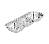 Domary Plato para Servir Dividido de Acero Inoxidable 304, Bandeja para Condimentos, Plato Refrigerios con Fondo Antideslizante y Diseño Profundo Acampar, Picnic, Niños (3 cavidades)