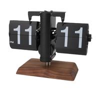 Domary Reloj de Escritorio con Tapa Mecánico con Pilas de 12 Horas, Base Madera Nogal Acero Inoxidable 304, Pantalla Números Grandes para Sala Estar, Oficina, (Negro)