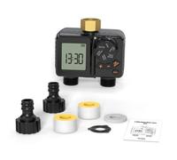 Domary Temporizador de Agua Inteligente Controlador de Riego Doble Zona USB Recargable IPX6 Temporizador Aspersor Automático a Prueba Lluvia para Jardín Césped Plantas en (Rosca BSP3/4”)
