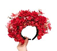 Domasvmd Mexica - Diadema de flores de rosa, corona de pelo, boda, fiesta, disfraz para novia, accesorios para fotos, Plástico Tela plástico