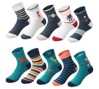 Domee Calcetines Algodón Divertidos Deporte Cortos Niño Paquete de 10 Dinosaurio Cohete 25-27 (Fabricante Talla M)
