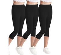 Domee Leggings 3/4 Cortas Pantalón Algodón Verano Deporte Niña 3 Pack, Negro 10-11 años (Talla del Fabricante: 150)