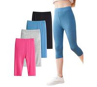 Domee Leggings 3/4 Mallas Deporte Niña Pack de 4 Color Sólido Negro + Gris + Rosa Roja + Azul Marino 9-10 Años (Fabricante Tamaño 150)