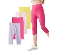 Domee Leggings 3/4 Mallas Deporte Niña Pack de 4 Color Sólido Rosa + Morado + Rosa Roja + Amarilla 5-6 Años (Fabricante Tamaño 120)