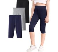 Domee Leggings 3/4 Pantalón Corto Deportiva Niña Pack de 3 Negro + Azul Marino + Gris Claro 6-7 Años (Fabricante Talla 130)