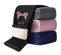 Domee Leggings Invierno Calentitos Pantalones Térmicos Algodón Niña con Bordado de Gato Negro 7-8 años (Talla del Fabricante 130)