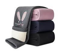 Domee Leggings Invierno Térmico Pantalones con Forro Polar Algodón Niña Conejito Bordado Gris 2-3 años (Talla del Fabricante 100)