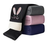 Domee Leggings Invierno Térmico Pantalones con Forro Polar Algodón Niña Conejito Bordado Negro 6-7 años (Talla del Fabricante 120)