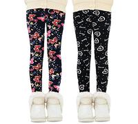 Domee Leggings Térmicos Pantalones Invierno Forro Polar Niña Pack de 2 Lazo Alfabeto Negro + Mariposa Azul Marino 5-6 años (Talla del Fabricante 120)