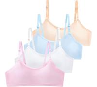 Domee Sujetadores Acolchado Top Algodón Ropa Interior Deportes Niña Paquete de 4 Blanca + Desnuda + Rosa + Azul 12-16 Años
